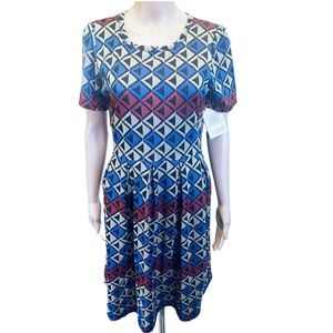 NWT LULAROE AMELIA DRESS FALL COLORS/ALL SEASONS POLY/SPANDEX FIT & FLARE LARGE